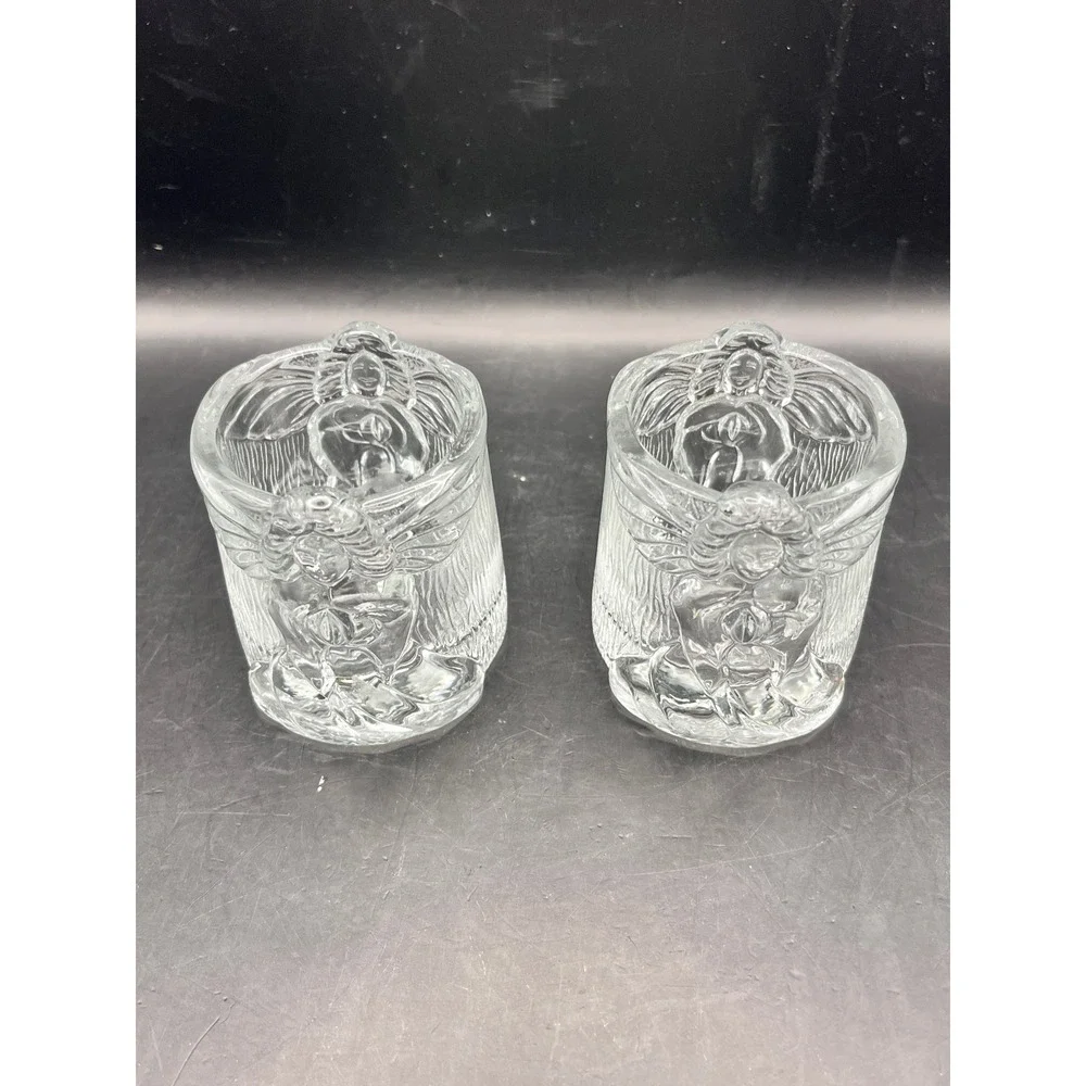 Set‎ of 2 Clear Glass Angel Votive Candle Holders Holders Malaysia 3